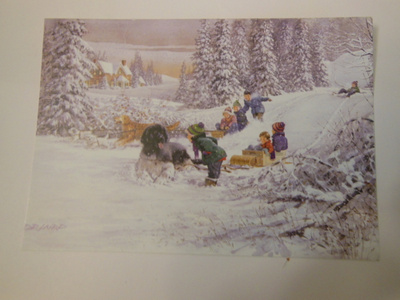 Lapset mäenlaskussa, taittokortti