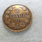 10   penniä  1911  kulkematon  , patinoinin alkua. - pikkukuva 3