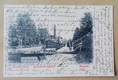 Kuopio, Konnuksen kanava, silta, höyrylaiva sulussa p. 1902