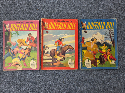 3 kpl Buffalo Bill sarjakuvalehteä vuodelta 1950