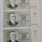 3 x 10 mk 1963 Litt A AÄ-sarja Pakkasileät Numerot Peräkkäin - pikkukuva 1