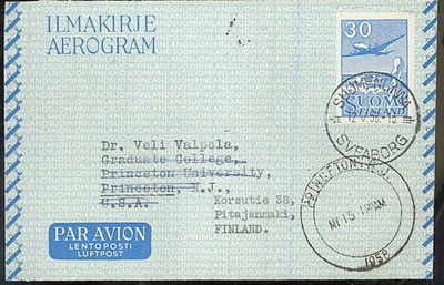 M54 1956 30 (mk) ilmakirje USAhan ja palautettu