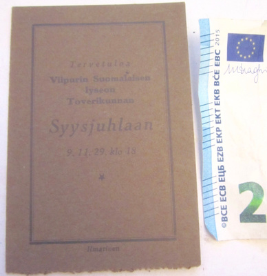VANHA Kutsu Suomalainen Lyseo Viipuri Syysjuhla 1929
