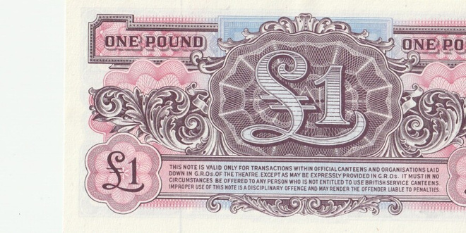 Iso-Britannien asevoimien 1 punnan seteli 1948 1 punta