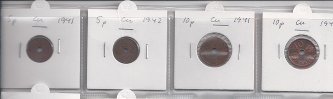 1941-42  5 ja 10 p cu reikärahat