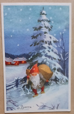 Stina Broome: Pukki lahjasäkin kanssa, p. 1945 Suomeen