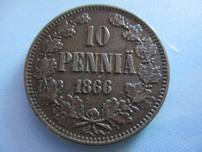 10 PENNIÄ 1866 ERITTÄIN HYVÄ KUNTO (KO-207)