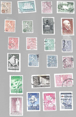 23 KPL 1940-60 ERIL POSTIMERKKEJÄ LEIMATTUINA LIIMAKKEILLA