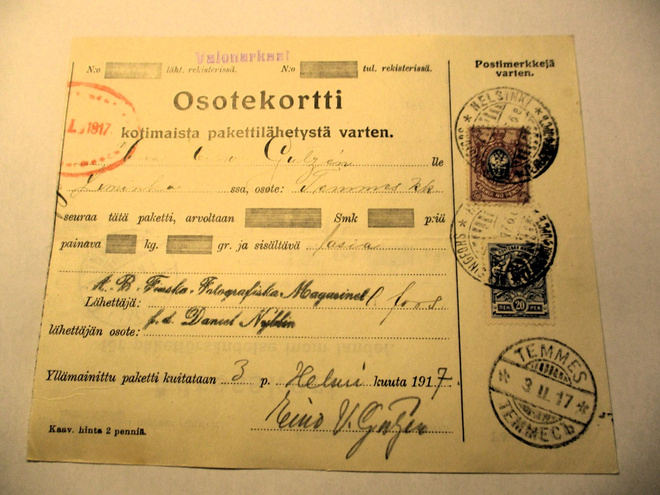 1917 Uusikylä postiosoitus "Valonarkaa"  merkinnällä