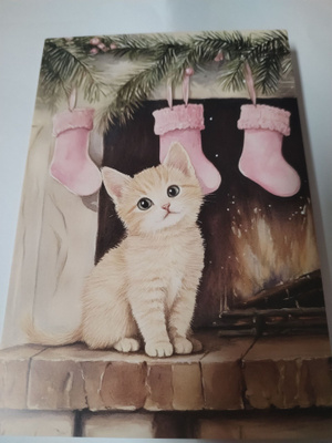 Kissa  kortti, kulkematon,vaikka kehyksiin tauluksi.