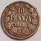 Aleksanteri II, kupari 10 penniä, vuodelta 1865. - pikkukuva 1