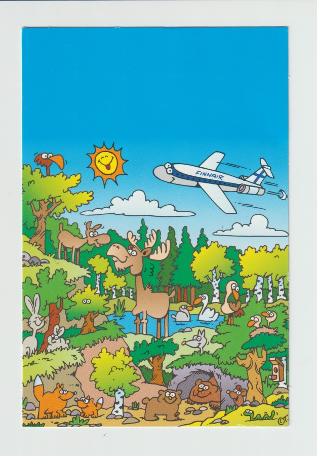 Postikortti, LENTOKONE, FINNAIR, piirros