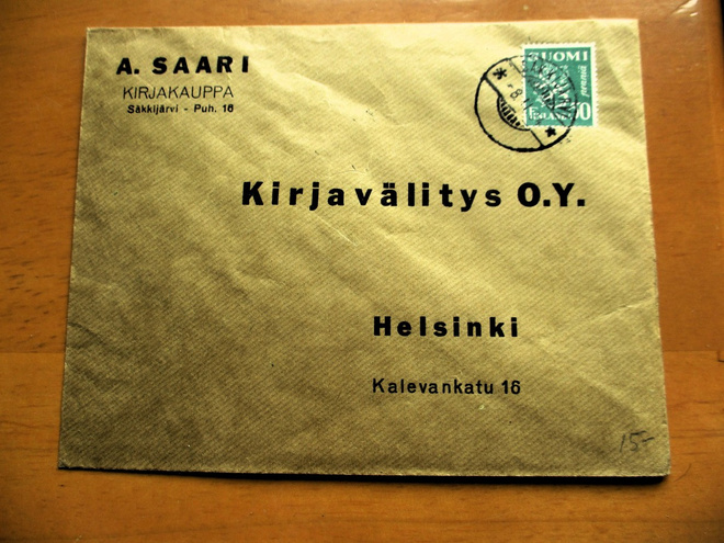 1934 Säkkijärvi Kirjakauppa A Saari kuori