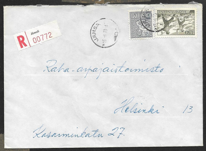 Postil. - Yl.m. 0,30+1,50mk R (LAPE 581+605) Jämsä 15.6.73
