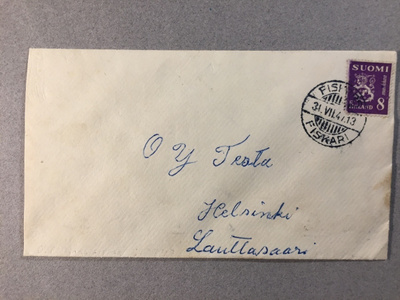 Postilähetys Fiskarsista Helsinkiin 1947
