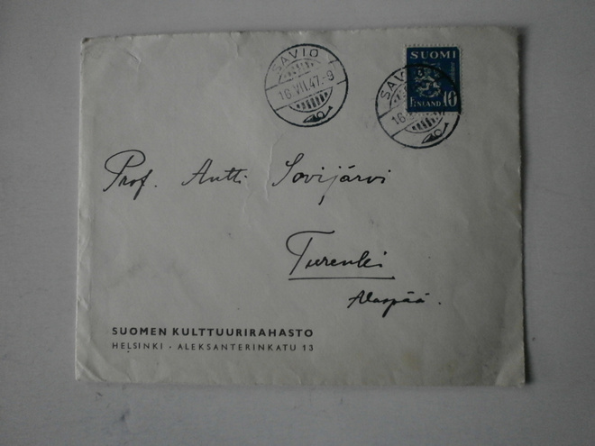 Savio, Suomen Kulttuurirahasto 16.7.1947