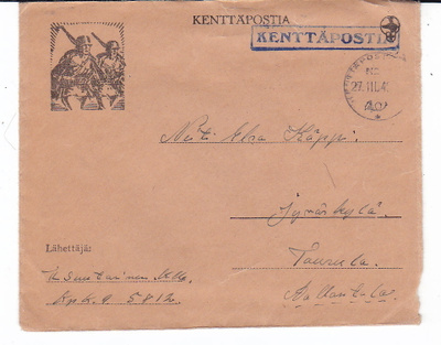 VANHA Kenttäposti Kuori Kuvallinen 1942