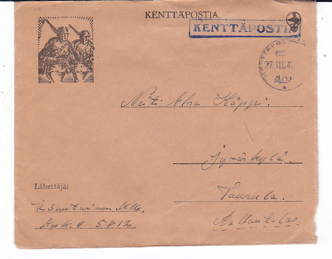 VANHA Kenttäposti Kuori Kuvallinen 1942