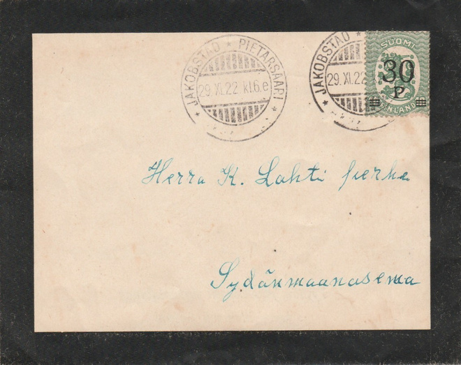 KIRJE 1922,   Pietarsaari 29.11.1922