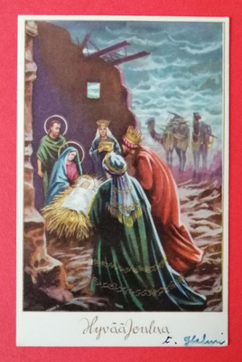 Vanha joulukortti kulk. 1959