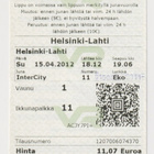 Junalippu vuodelta 2012 (Helsinki - Lahti) - pikkukuva 1