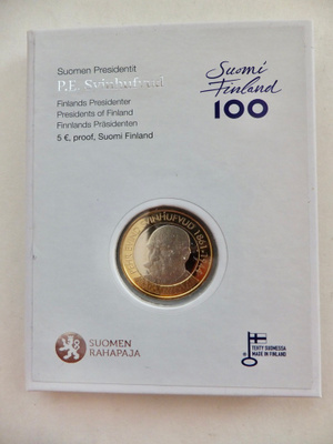Suomi 5 Euro 2017 Presidentti Svinhufvud PROOF Alkup Pakkaus