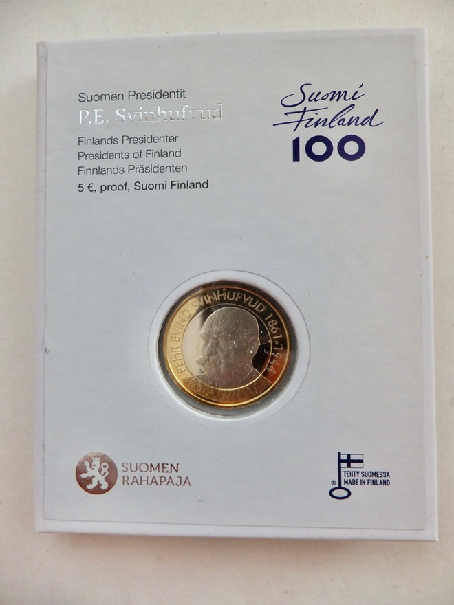Suomi 5 Euro 2017 Presidentti Svinhufvud PROOF Alkup Pakkaus