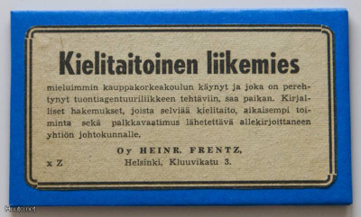 Vanha liikemiestä etsivä työnhakumainos magneettina *50-luku