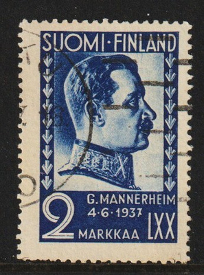 1937 Sotamarsalkka Mannerheim 70v merkki leimattuna