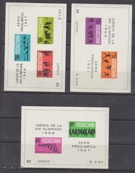 Mexico 1968 olympialaiset 6 eril blokkia.
