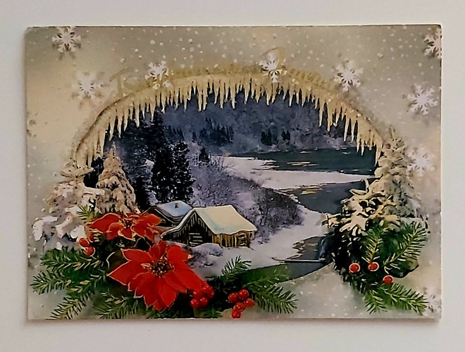 "Joulutähdet..taustalla maisema"-JOULUKORTTI