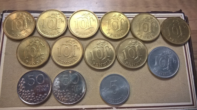 Suomalaisia kolikoita / vanhoja rahoja 5, 10 JA 50 penniä