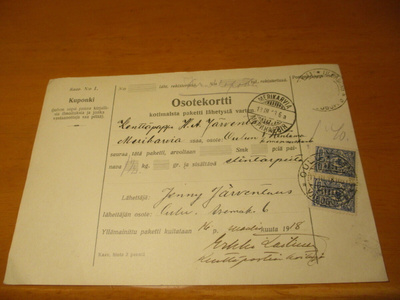 1918 Kenttäpostipakettikortti os Arvi Järventaus