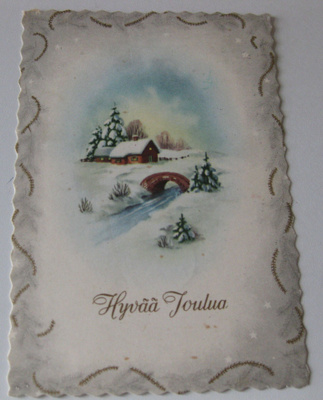 Vanha joulukortti 1950-luvulla kulkenut