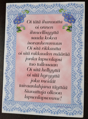 Ansio: isovanhemmuus, kulkenut käsipostissa