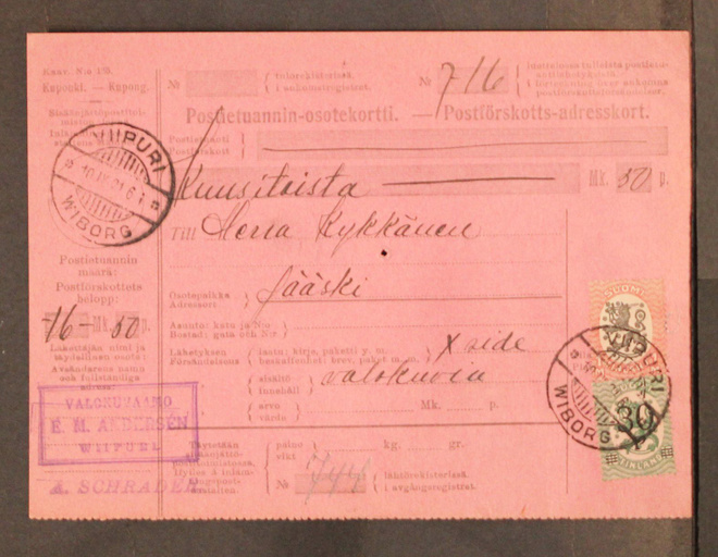 # 23388 # Pe.osoitus x-side Viipuri > Jääski - 1921