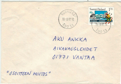 1987 matkailu 1,70 mk kaunisleimainen kirje