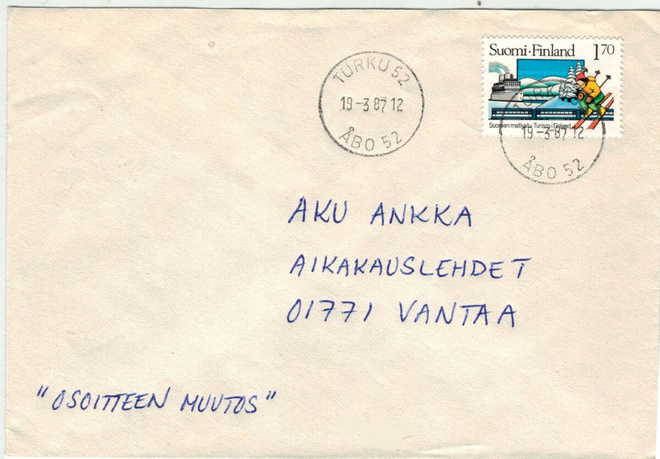 1987 matkailu 1,70 mk kaunisleimainen kirje