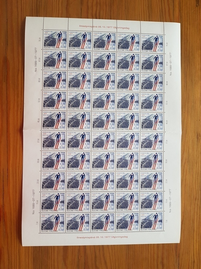 1977 Suomi Hiihdon MM-kisat Suomi Postimerkkiarkki