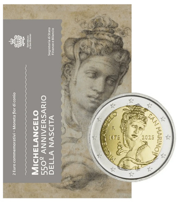 ** SAN MARINO 2€ 2025 Michelangelo kansiossa **