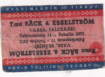 Vaasa - Palosaari, T:mi Bäck & Esselström s36