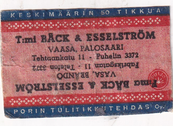 Vaasa - Palosaari, T:mi Bäck & Esselström s36
