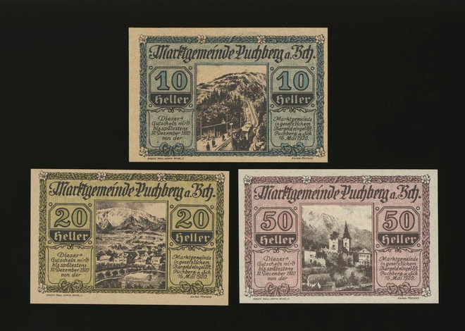 Itävalta Notgeld 10, 20, 50 Heller, Puchberg a. Sch.