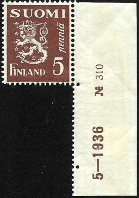 1930 M-30 Leijona 5 p ruskea ** Lape 143 a LP Lm1 TIL N:o