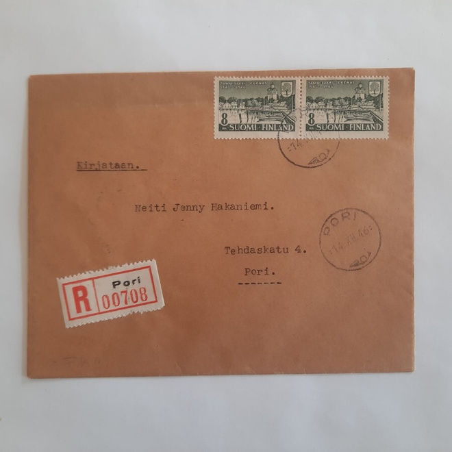 FDC 1946 Tammisaari R-kuori Pori, kulkenut, HARVINAINEN
