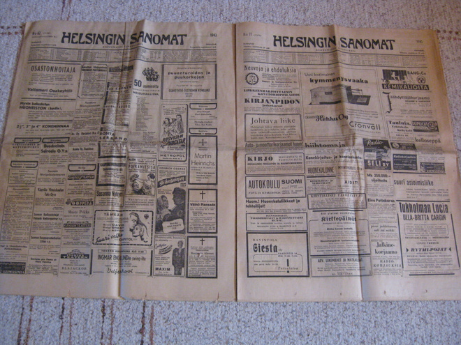 Helsingin Sanomat 4nroa vuodelta 1943 ja 1945