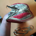 VINTAGE KÄÄRMEEN NAHKA CLUTCH. HIENO. PUNA - BEESI - pikkukuva 4