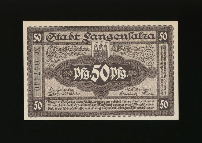 Saksa Notgeld 50 Pfennig, Langensalza 1920