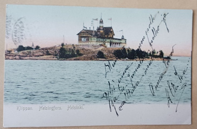 Helsinki, Klippan, liput liehumassa, vanha väripk, p. 1908