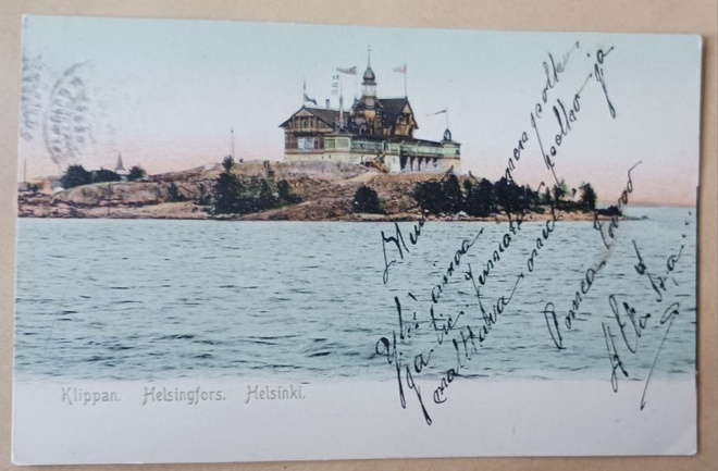 Helsinki, Klippan, liput liehumassa, vanha väripk, p. 1908